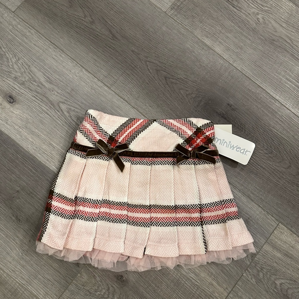 3/27$ NWT Toddler Pink Plaid Pleated Skirt with Bows Size 36 months